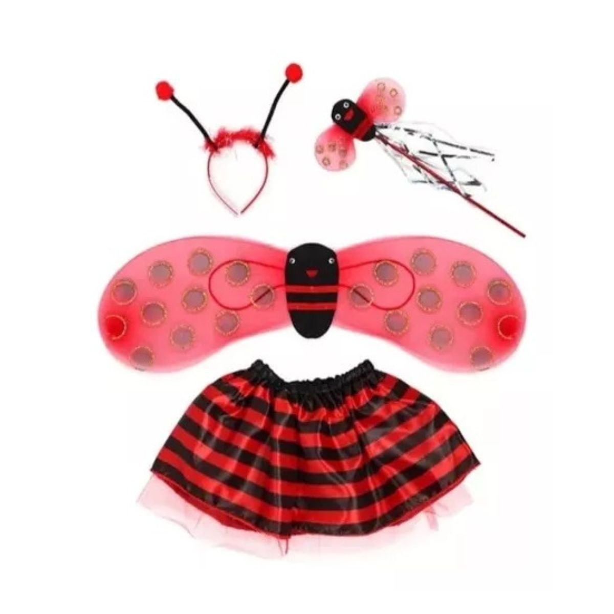 Kit Fantasia Asa de Joaninha Acessórios Infantil 4 Peças Kit Fantasia Asa de Joaninha Acessórios Infantil 4 Peças